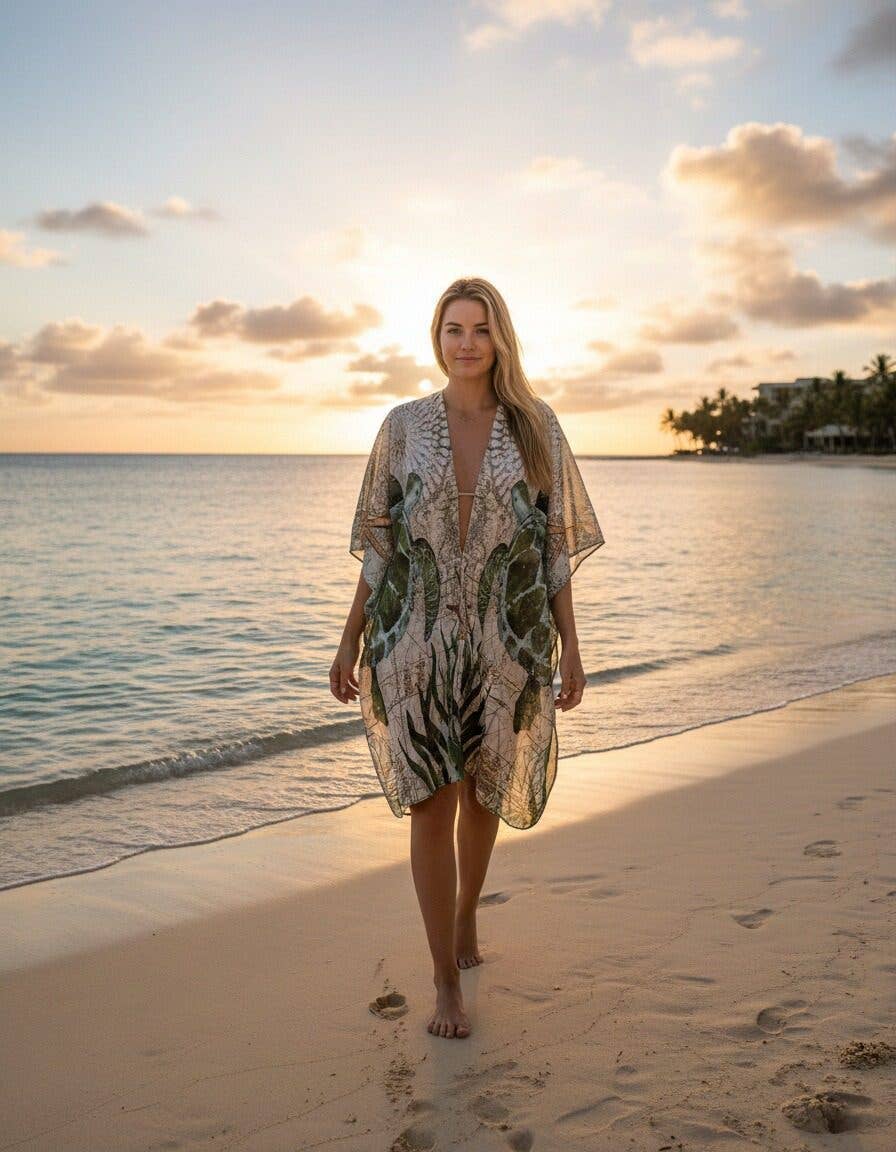 JC070960 Green-Multi Sea Turtle Kimono