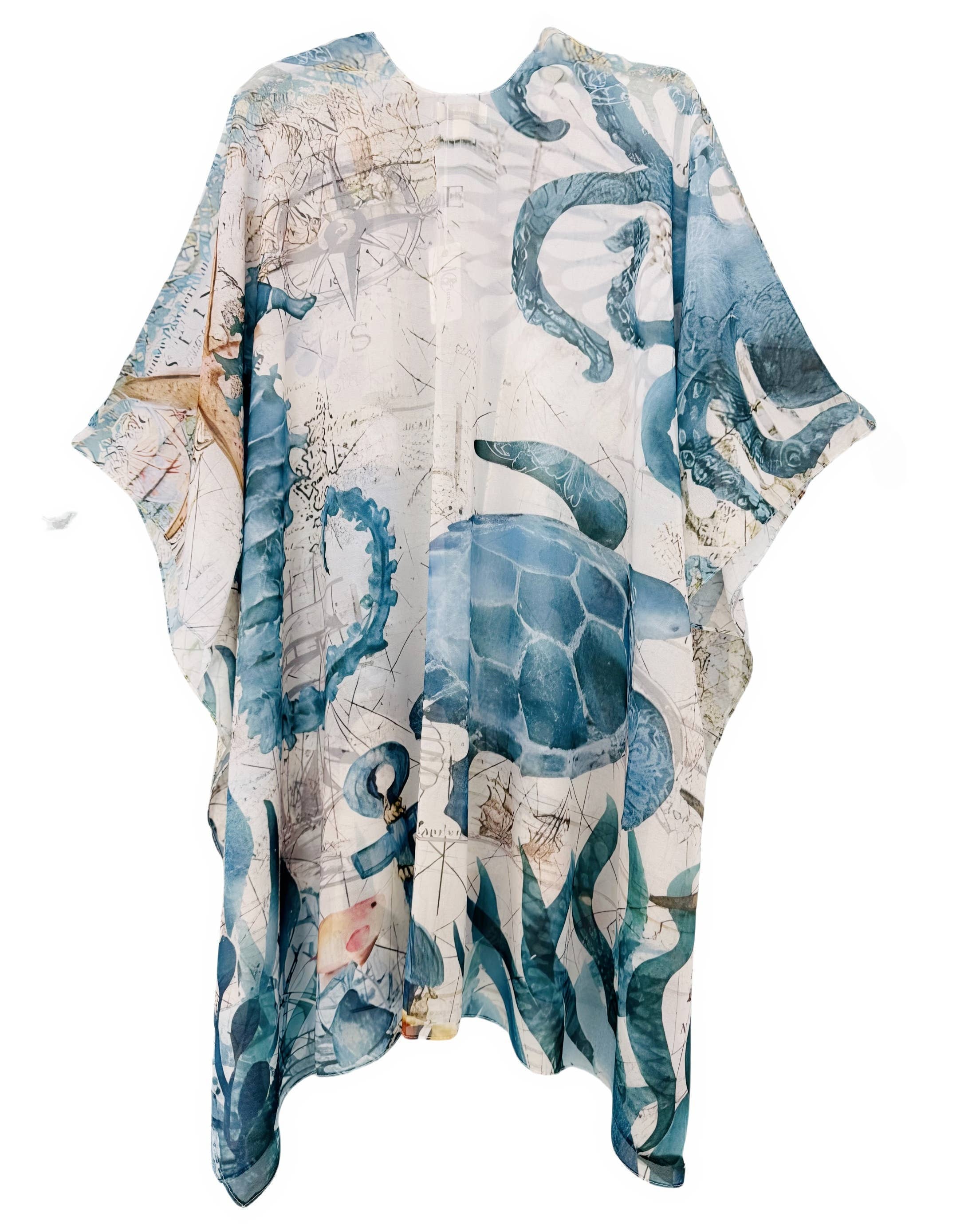 JC071260 Ocean Spirit Kimono – Sea Turtle, Seahorse & Octopus