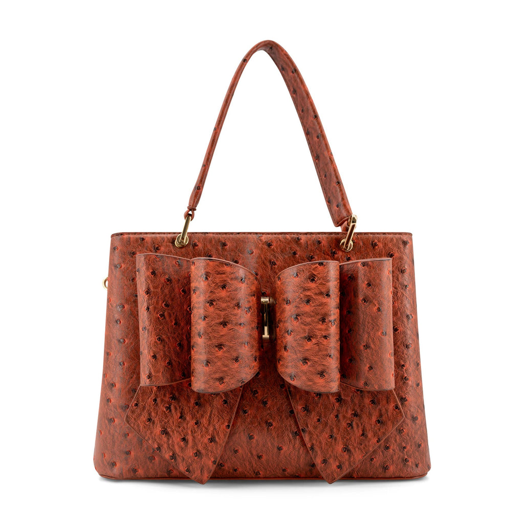 Vegan Leather Remi Embossed Bow Satchel Bag –Ostrich Print
