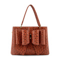 Vegan Leather Remi Embossed Bow Satchel Bag –Ostrich Print