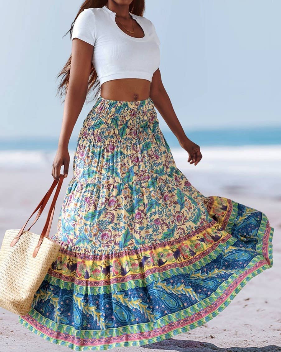 Swing Style Bohemia Ethnic Floral maxi skirt