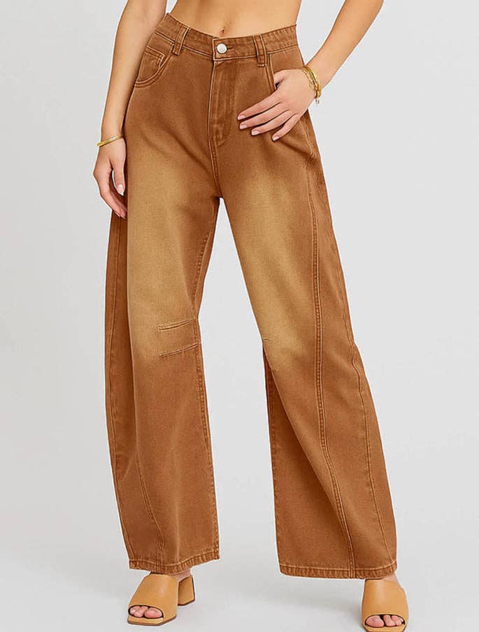 Washed White Mid Rise Loose Barrel Jeans