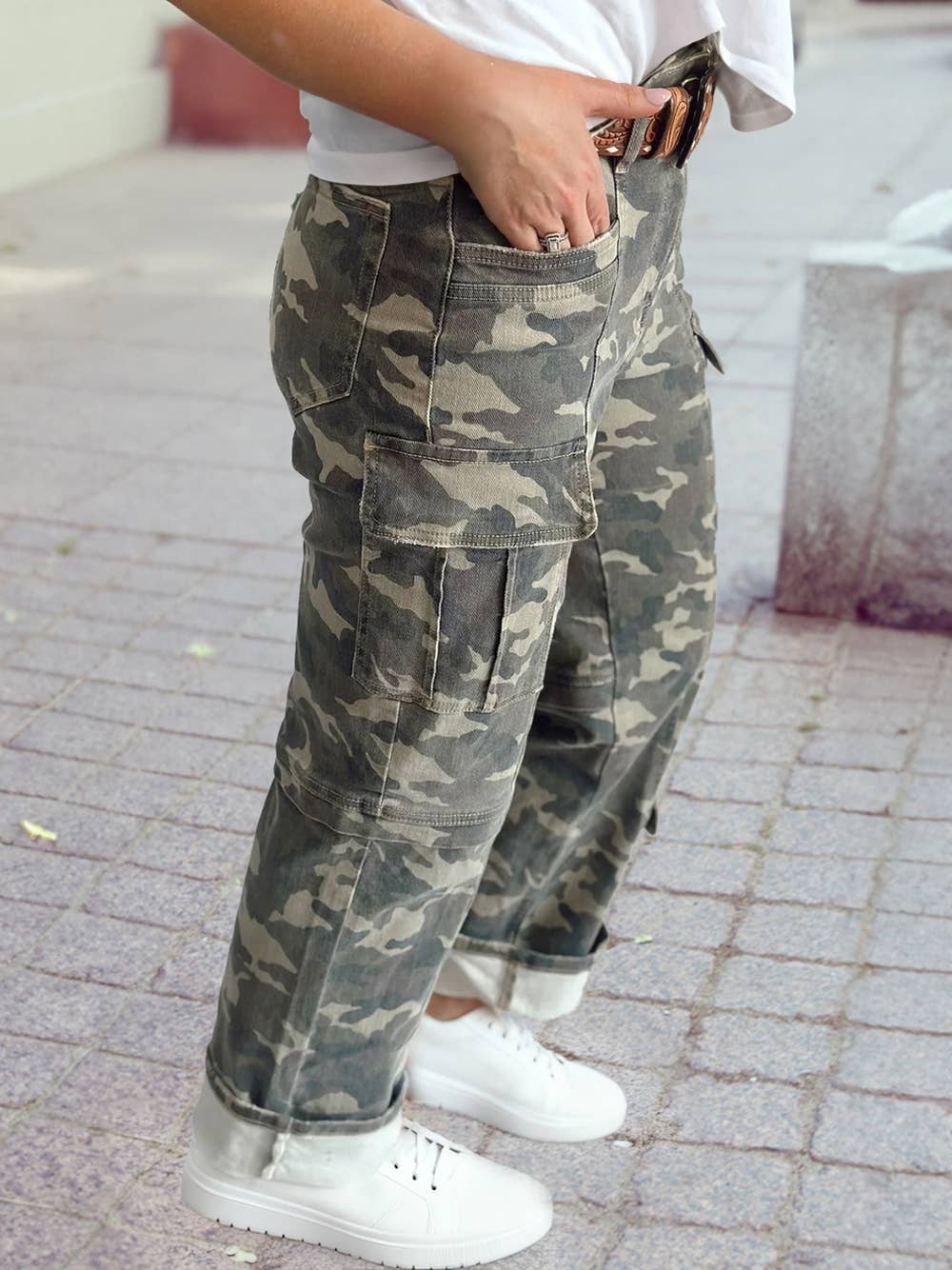 Camouflage Print Multi Pocketed Jeans