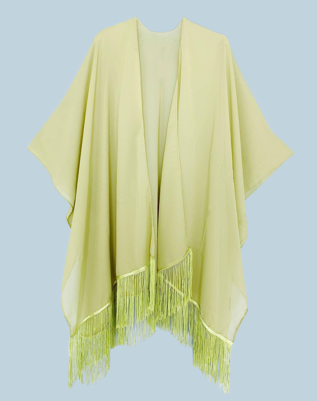 22 Colors-JC070901 Fringe-Detailed Solid Chiffon Kimono