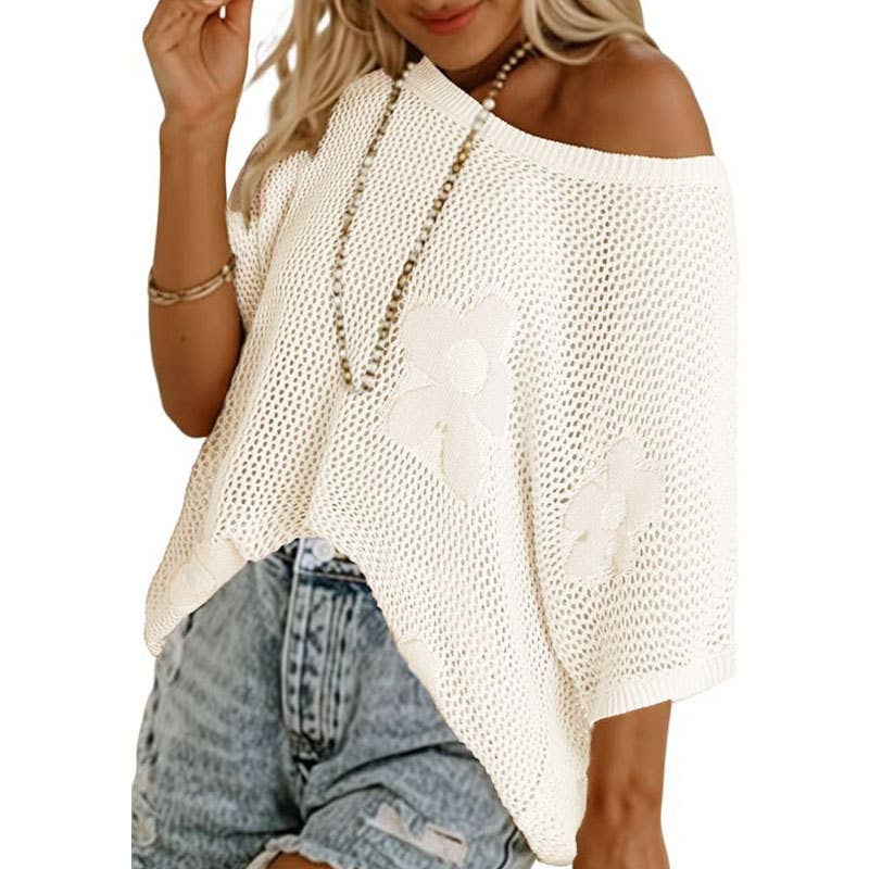 Boho Summer Chic Flower Crochet Hollow Knit Top