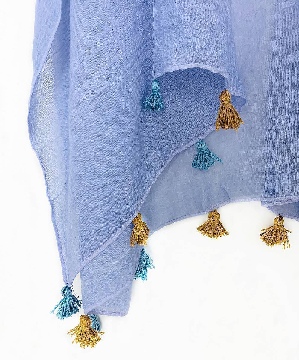 JC062614 Bohemian Stonewashed Cotton Kimono Wrap with Handmade Tassels
