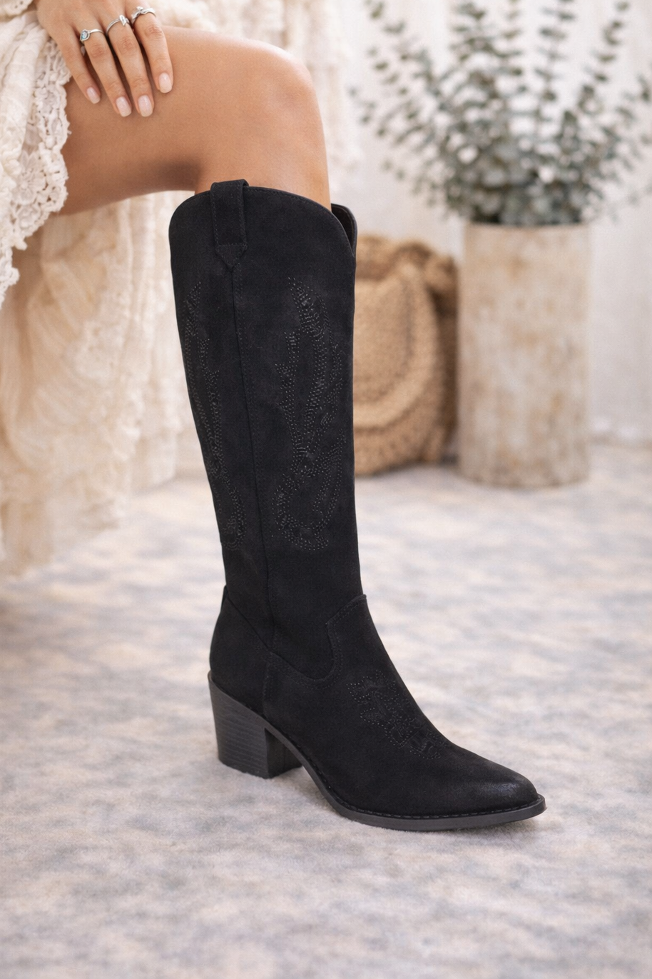 Tall Western Embroidered Block Heel Fall Boot