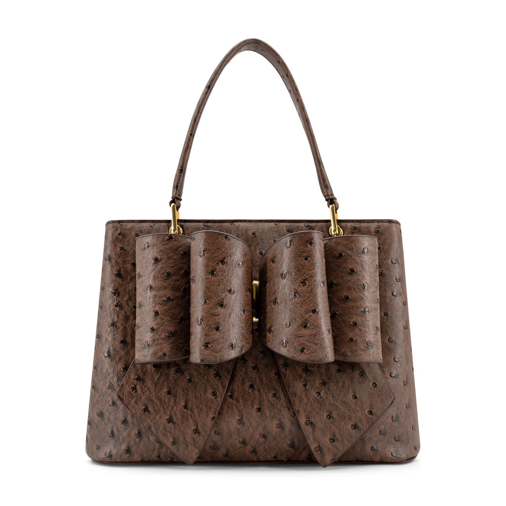 Vegan Leather Remi Embossed Bow Satchel Bag –Ostrich Print