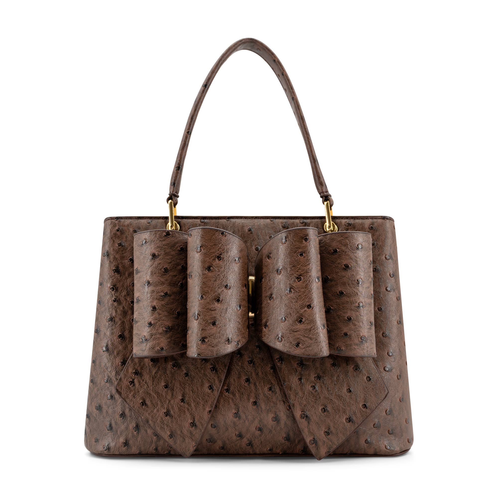 Vegan Leather Remi Embossed Bow Satchel Bag –Ostrich Print