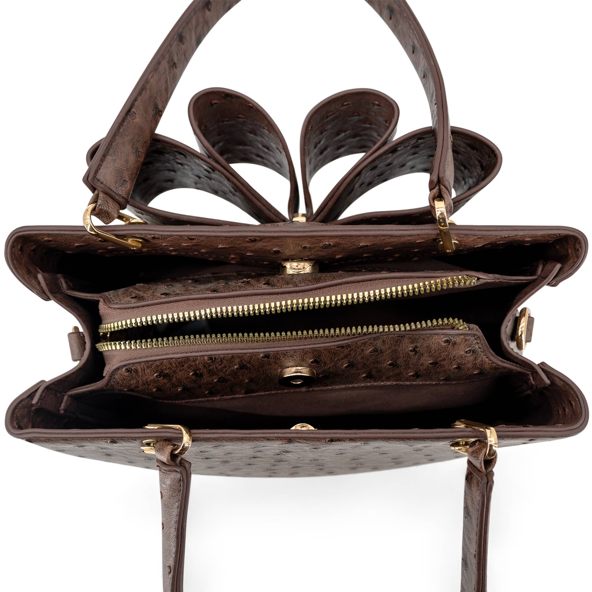 Vegan Leather Remi Embossed Bow Satchel Bag –Ostrich Print