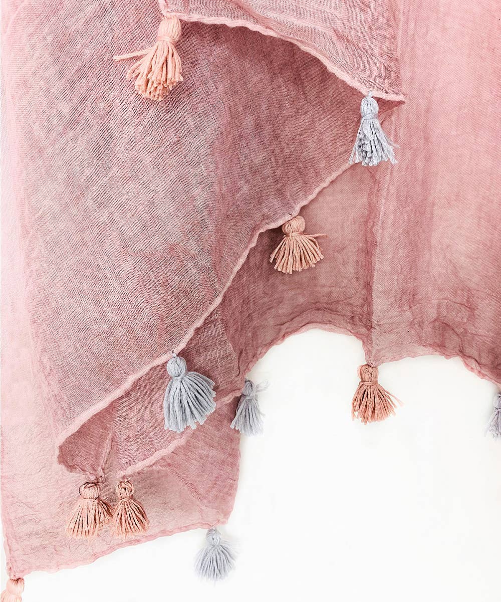 JC062614 Bohemian Stonewashed Cotton Kimono Wrap with Handmade Tassels