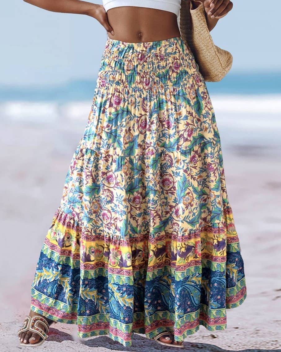 Swing Style Bohemia Ethnic Floral maxi skirt