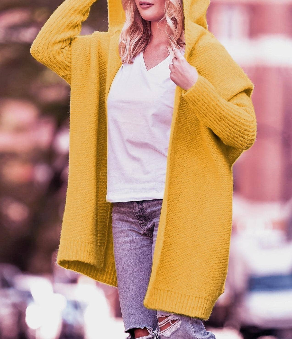 Thickened hoodie knitted cardigan