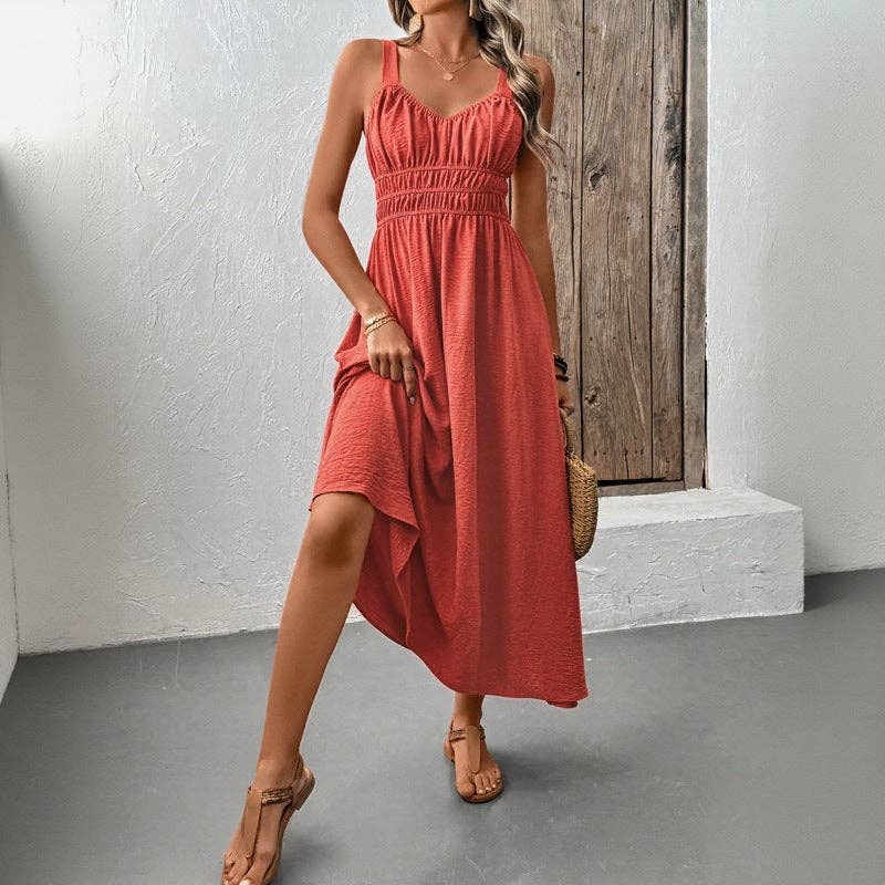 Sleeveless Red Summer Maxi Dress