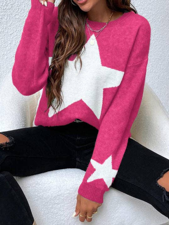 Round Neck Star Jacquard Pullover Sweater DPT1427
