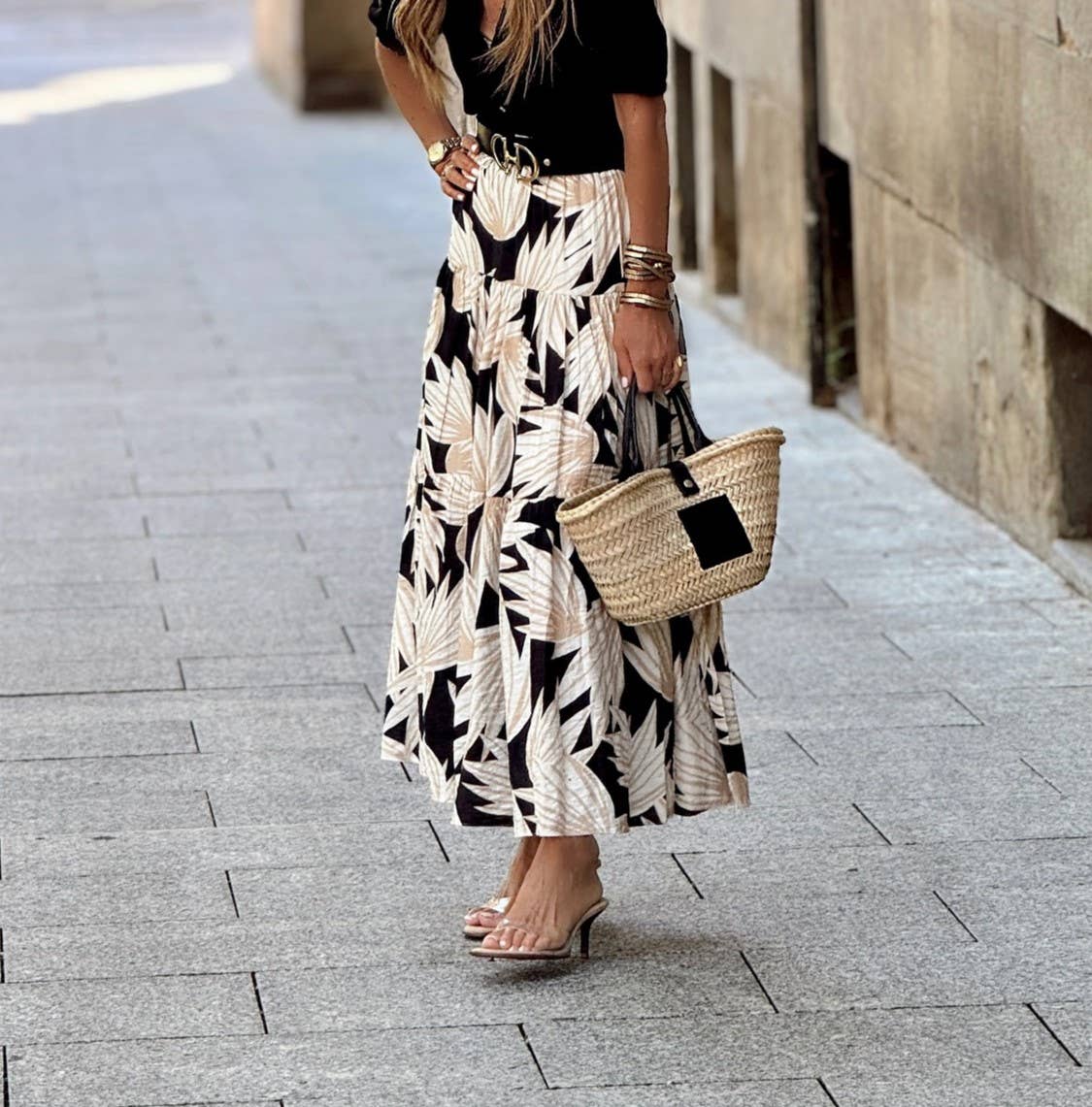 Vintage Print Elasticated Waisted Casual Skirt