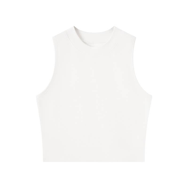 Basic Essential cotton blend fitted high neck crop tank top