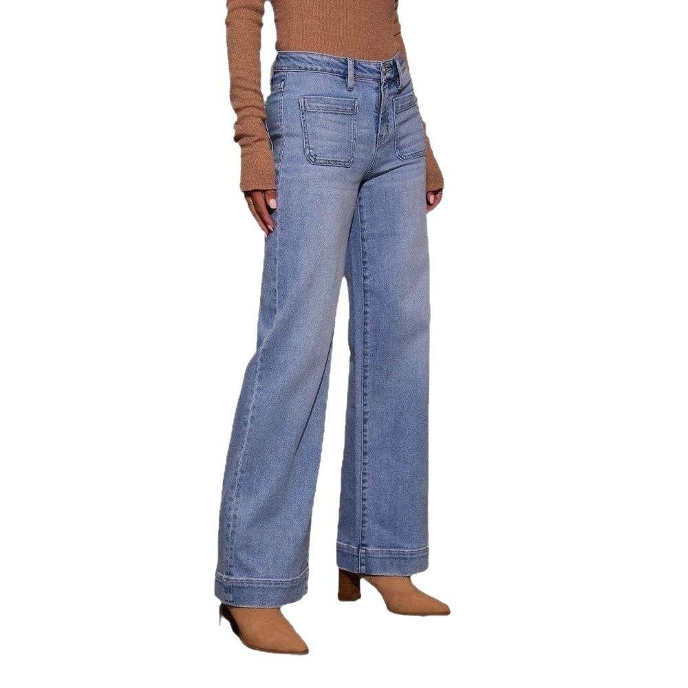 Slimming,wide-leg retro style straight-leg pants