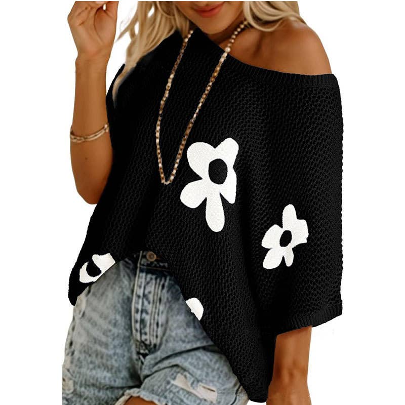 Boho Summer Chic Flower Crochet Hollow Knit Top
