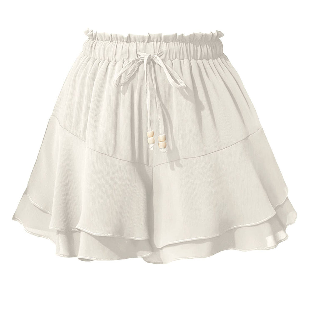 Drawstring tiered ruffle skirt beach boho skort