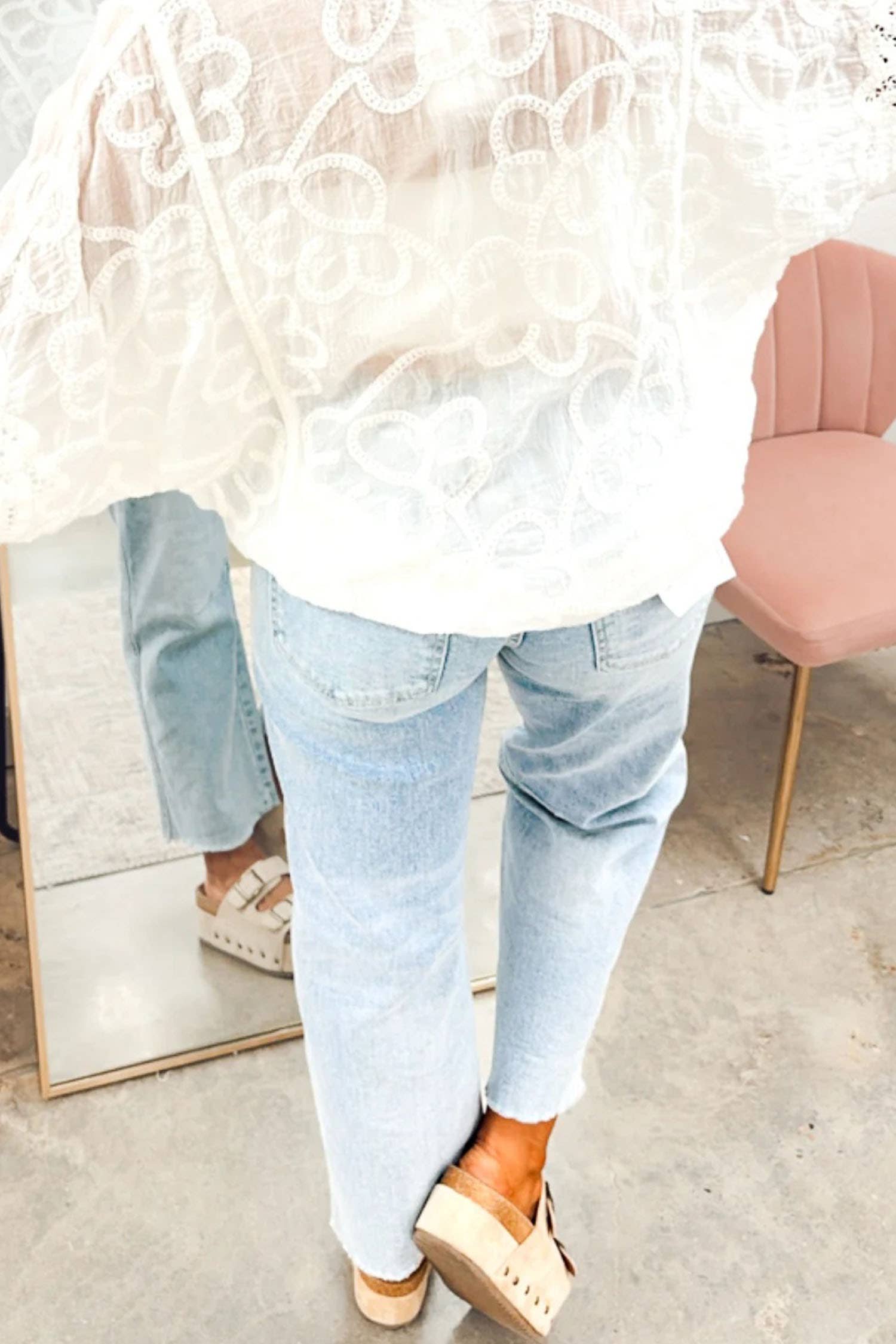 Solid Frayed Regular Cropped Light Wash Denim Jeans 4-4X