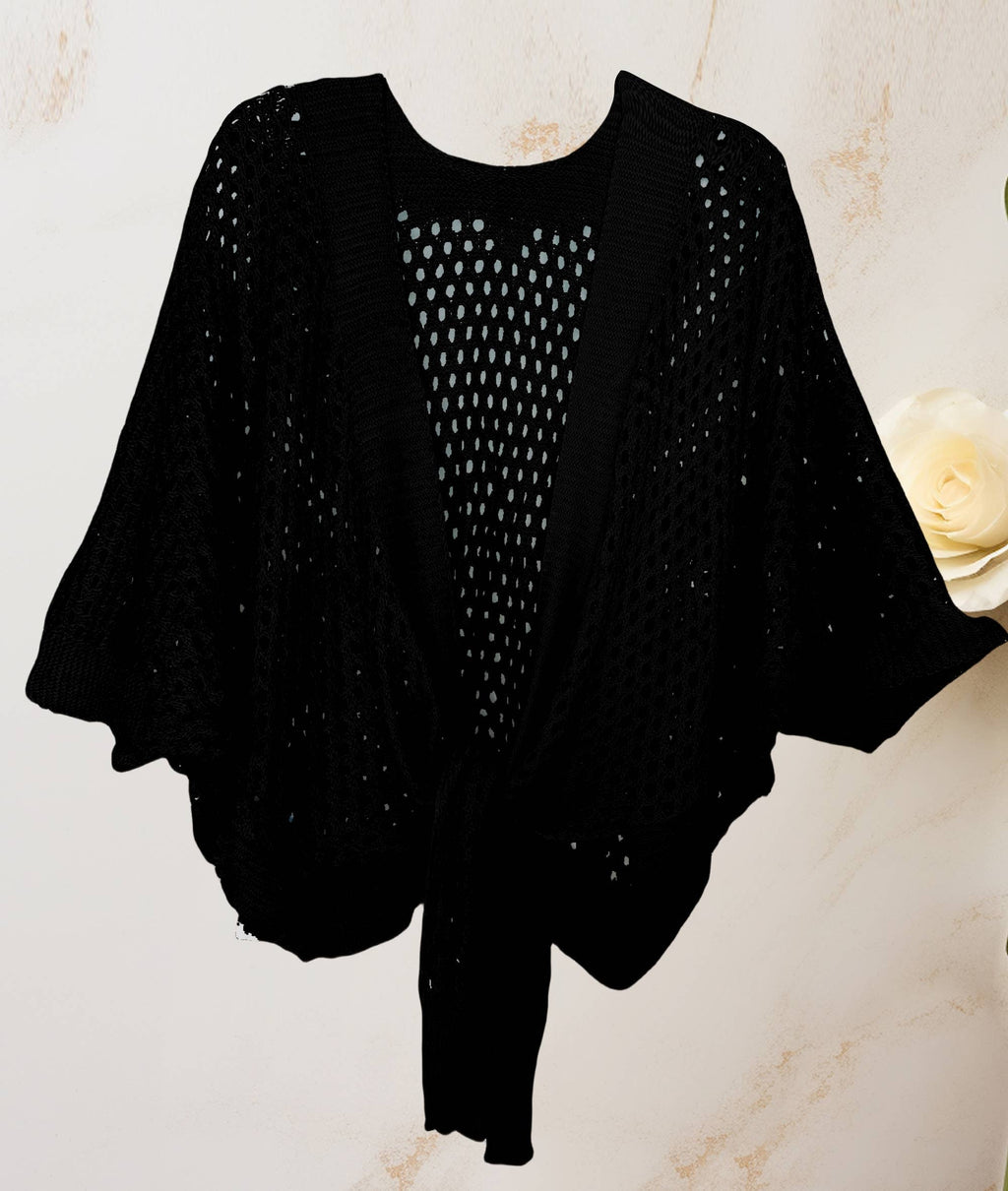 Eyelet Open-Knit cover up Cardigan with Front Tie