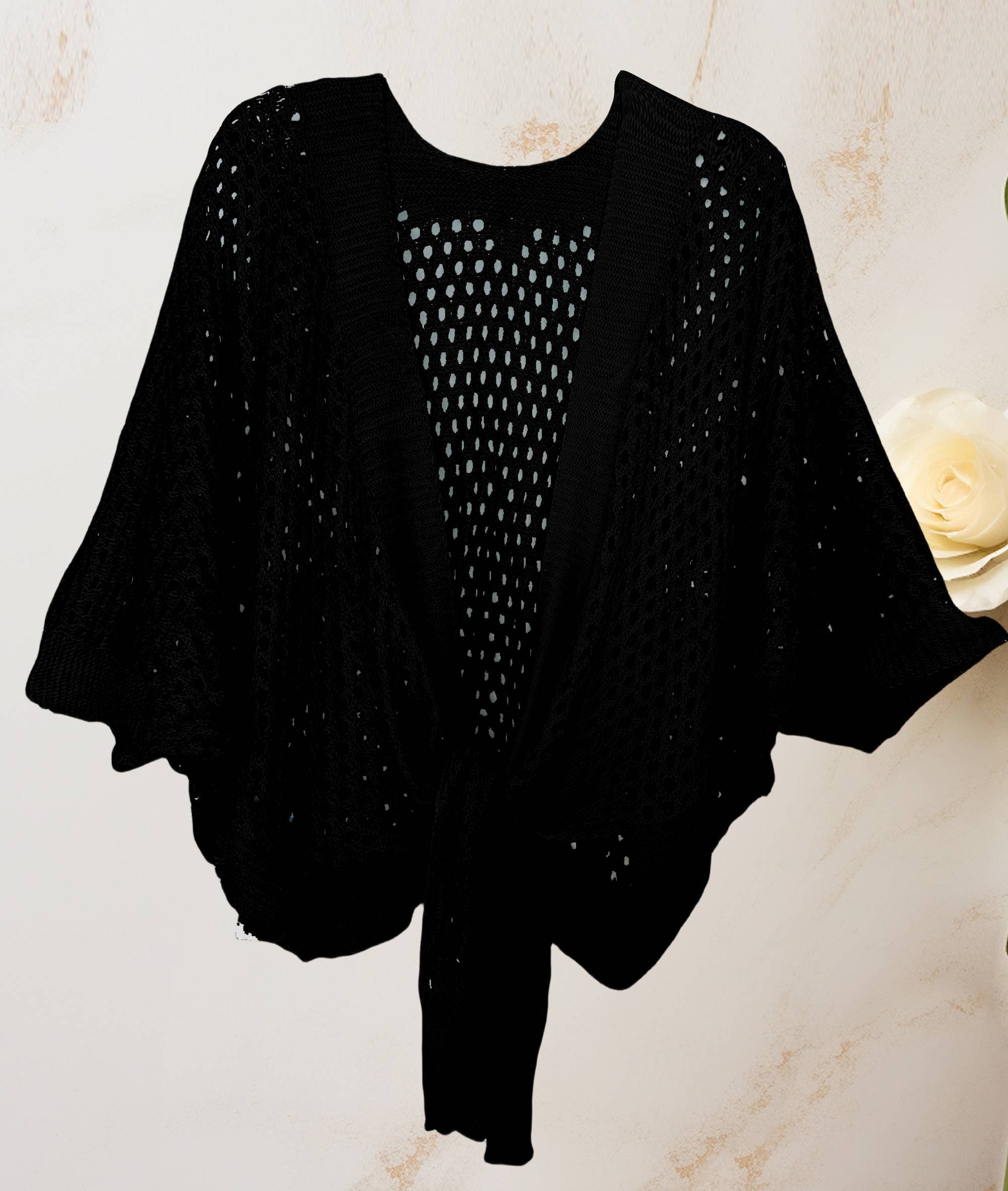 Eyelet Open-Knit cover up Cardigan with Front Tie