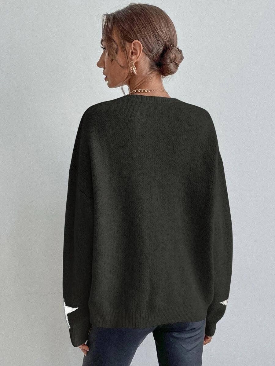 Round Neck Star Jacquard Pullover Sweater DPT1427