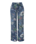 Floral printed blue jeans Straight Leg Long Pants