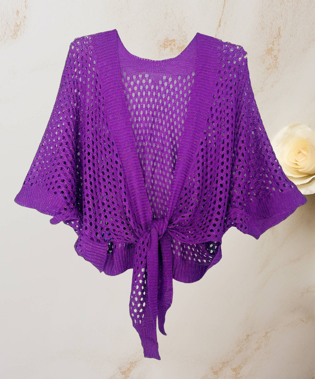 Eyelet Open-Knit cover up Cardigan with Front Tie