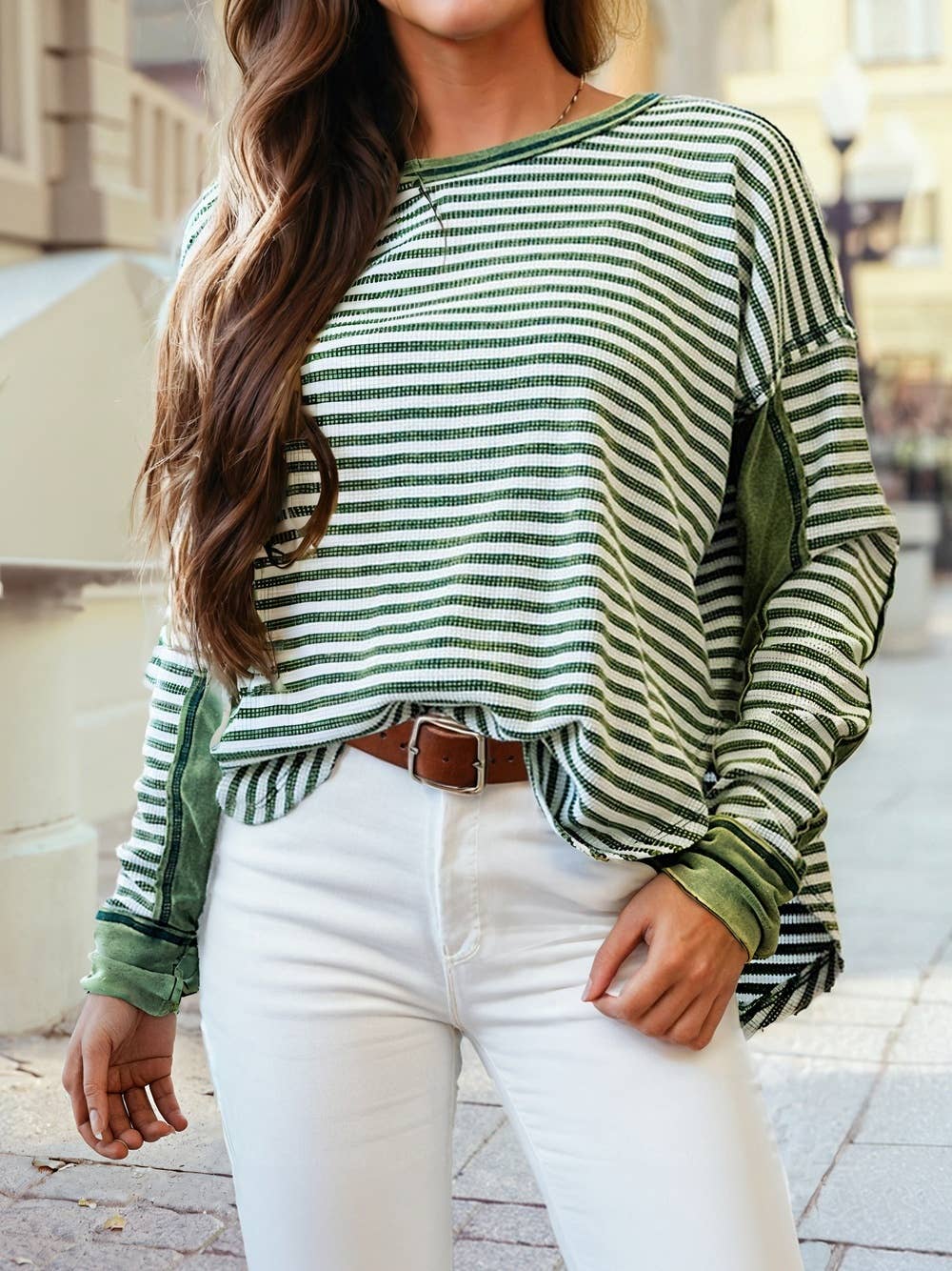 Green Stripe Long Sleeve Top