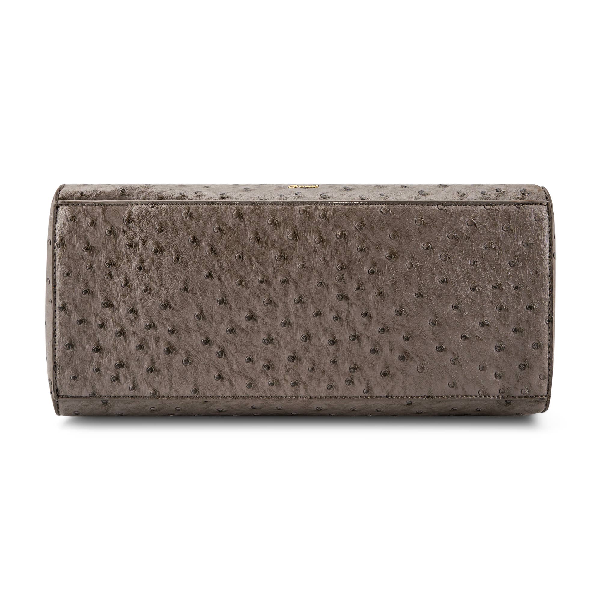 Elodie Embossed Bow Top Handle Purse – Grey Ostrich