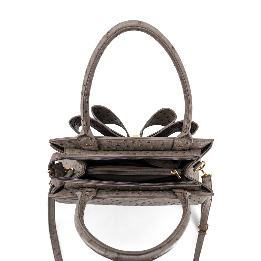 Elodie Embossed Bow Top Handle Purse – Grey Ostrich