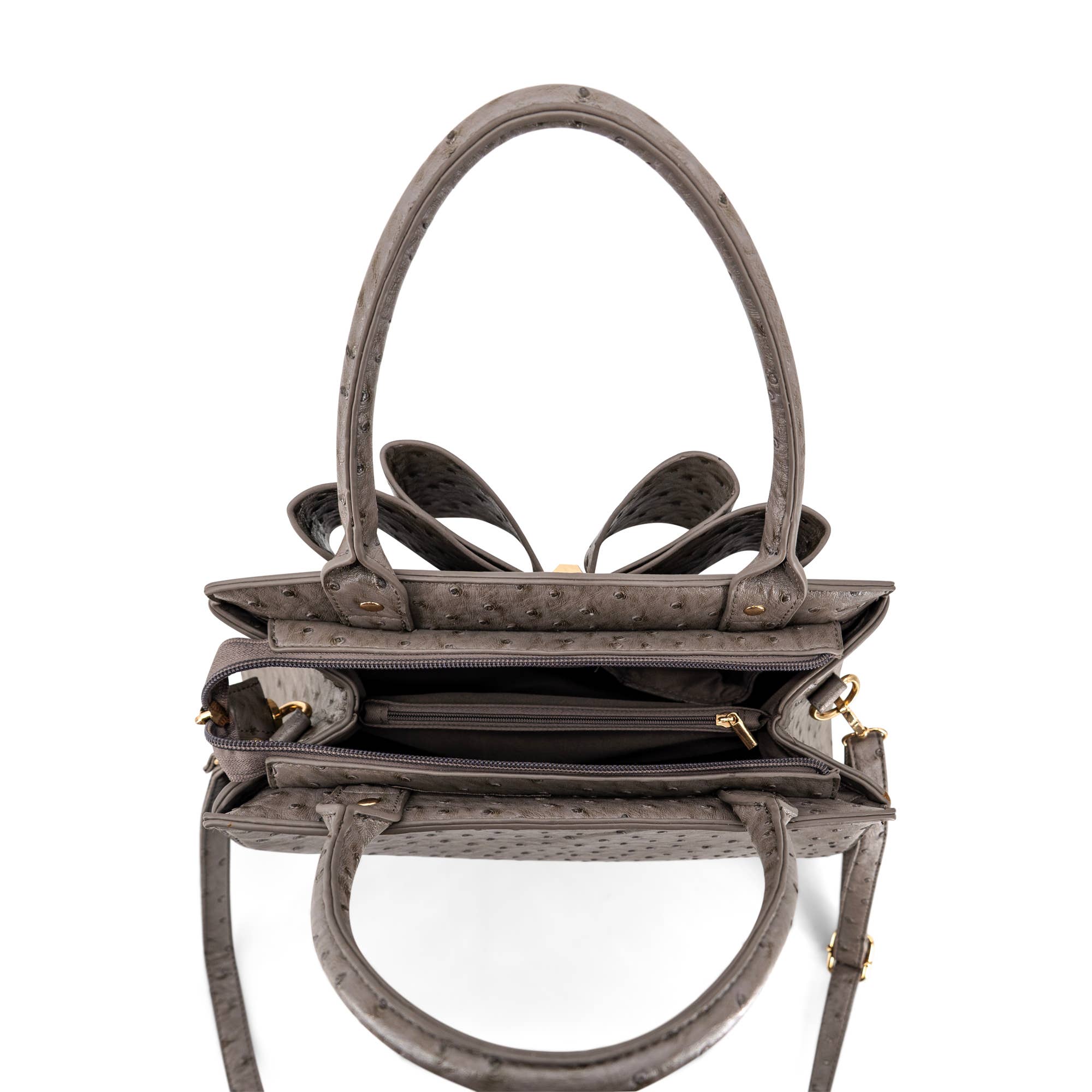 Elodie Embossed Bow Top Handle Purse – Grey Ostrich