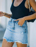 Washed Raw Hem Demin Mini Skirt