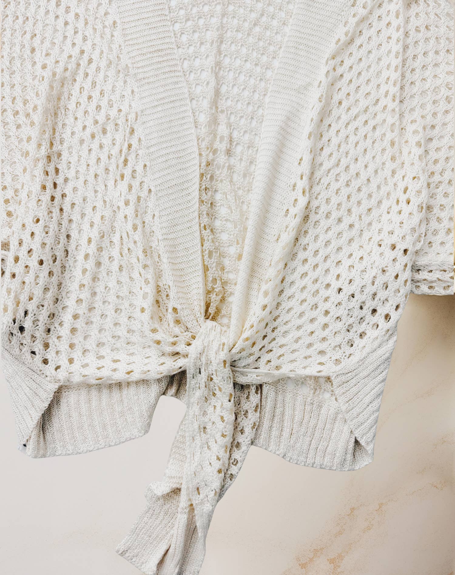 Eyelet Open-Knit cover up Cardigan with Front Tie