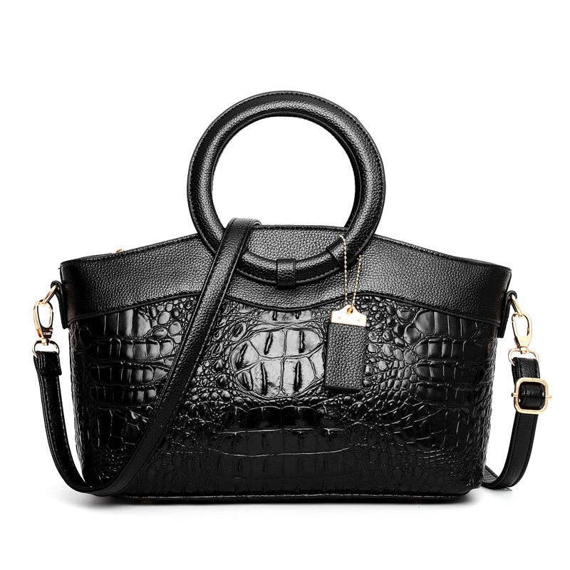 Vintage Round Top Handle Crocodile Pattern Tote Bag 8PU6BBG32
