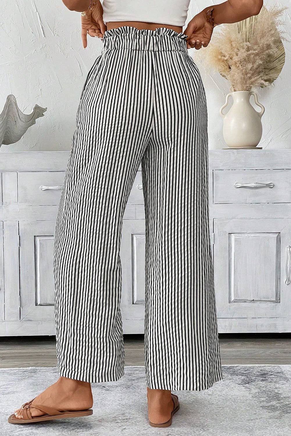 Black White Striped Tie Knot Wide Leg Pants | S-4X
