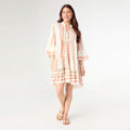 Tiffani Ruffle Sleeve Dress - Ivory/Pink XS