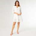 Zariah 3/4 Sleeve V-Neck Eyelet Dress - White XS